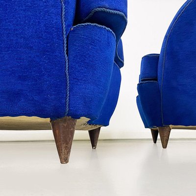 Italian Shell Armchairs in Electric Blue Fabric and Wooden Legs, 1950s, Set of 2-GDD-1777391