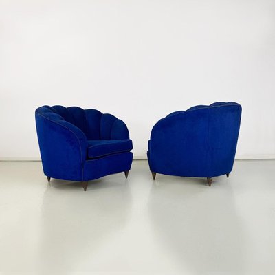 Italian Shell Armchairs in Electric Blue Fabric and Wooden Legs, 1950s, Set of 2-GDD-1777391