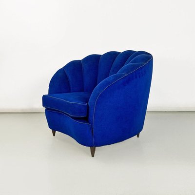 Italian Shell Armchairs in Electric Blue Fabric and Wooden Legs, 1950s, Set of 2-GDD-1777391