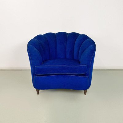 Italian Shell Armchairs in Electric Blue Fabric and Wooden Legs, 1950s, Set of 2-GDD-1777391