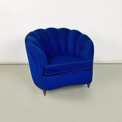 Italian Shell Armchairs in Electric Blue Fabric and Wooden Legs, 1950s, Set of 2-GDD-1777391