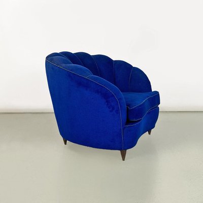 Italian Shell Armchairs in Electric Blue Fabric and Wooden Legs, 1950s, Set of 2-GDD-1777391