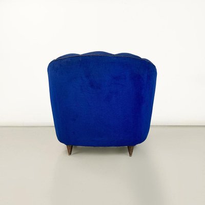 Italian Shell Armchairs in Electric Blue Fabric and Wooden Legs, 1950s, Set of 2-GDD-1777391