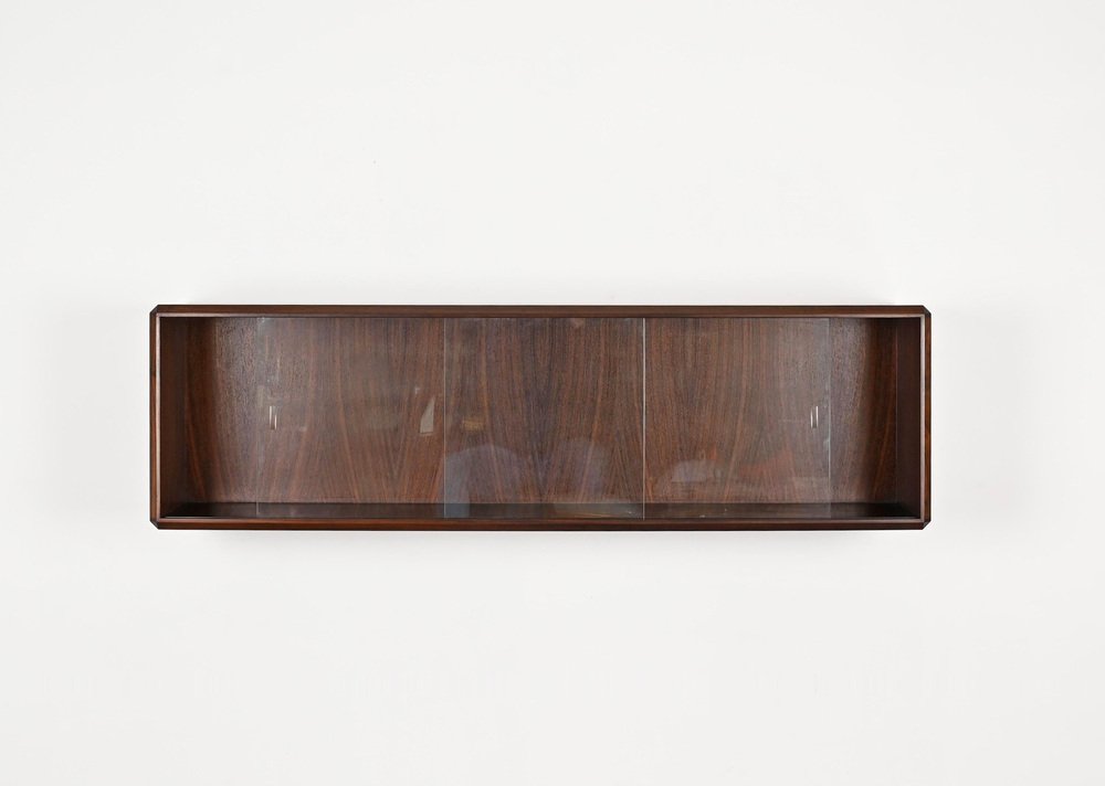 Italian Showcase in Wood with Sliding Glass by Dino Cavalli, 1970s