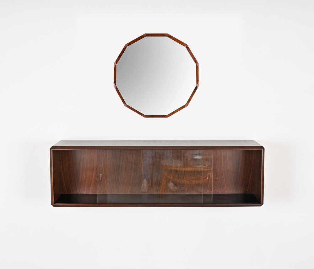 Italian Showcase in Wood with Sliding Glass by Dino Cavalli, 1970s