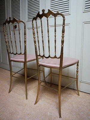 Italian Side Chairs in Golden Brass by Giuseppe Gaetano Descalzi for Chiavari, 1950, Set of 2-EA-1276004