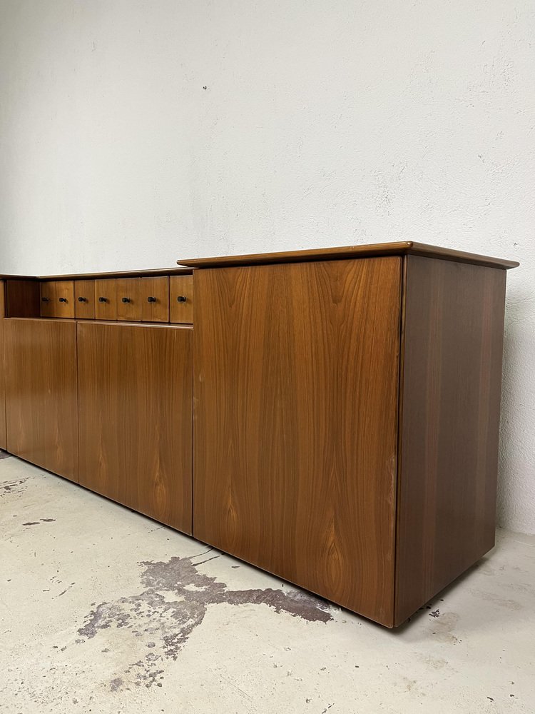 Italian Sideboard in Wooden and Finely Worked Brass, 1960s