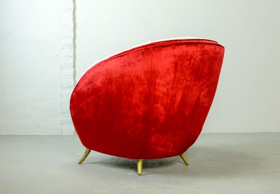 Italian Silver & Cherry Red Velvet Lounge Chair with Brass Feet by Guglielmo Veronesi for ISA Bergamo, 1950s-IXC-895905