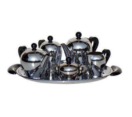 Italian Silver Metal Tea and Coffee Set by Bombè Carlo Alessi, 1945, Set of 6-KGD-1298511