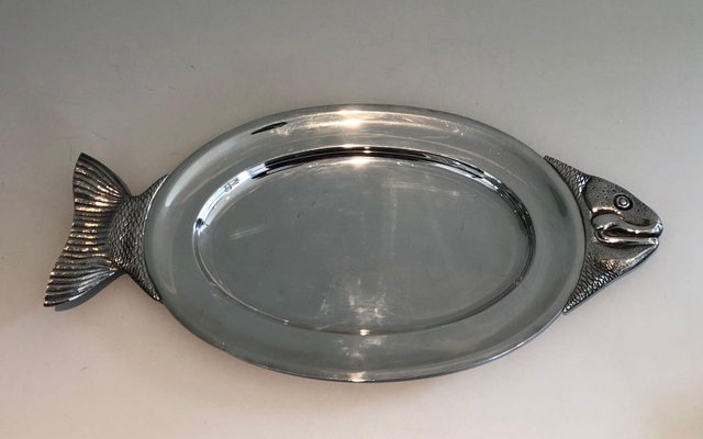 Italian Silver Metal Trays in Fish Shape, 1970s-BA-1394263