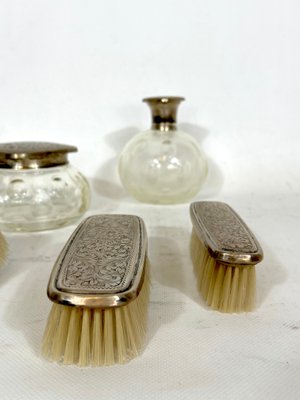 Italian Silver Plated and Blown Murano Glass Bathroom Set, 1940s, Set of 7-OT-1335629