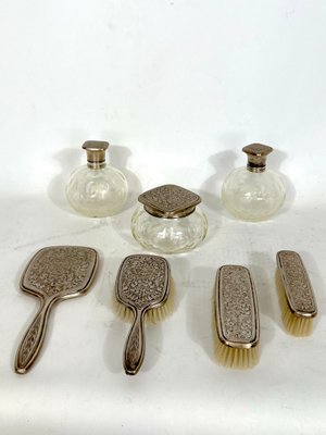 Italian Silver Plated and Blown Murano Glass Bathroom Set, 1940s, Set of 7-OT-1335629