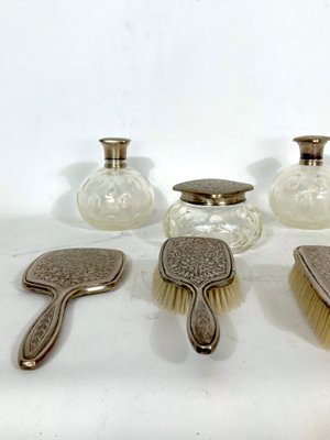 Italian Silver Plated and Blown Murano Glass Bathroom Set, 1940s, Set of 7-OT-1335629