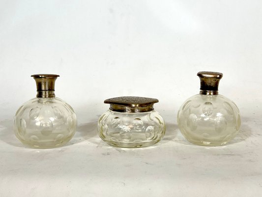 Italian Silver Plated and Blown Murano Glass Bathroom Set, 1940s, Set of 7-OT-1335629