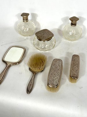 Italian Silver Plated and Blown Murano Glass Bathroom Set, 1940s, Set of 7-OT-1335629