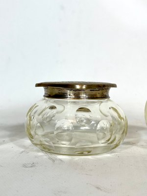 Italian Silver Plated and Blown Murano Glass Bathroom Set, 1940s, Set of 7-OT-1335629