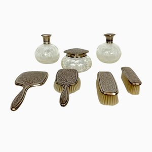 Italian Silver Plated and Blown Murano Glass Bathroom Set, 1940s, Set of 7-OT-1335629