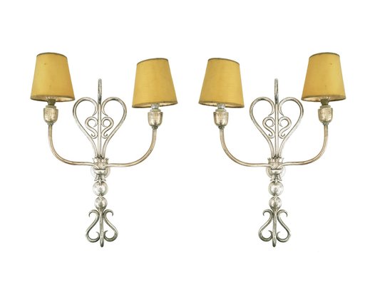 Italian Silver-Plated Brass Sconces, 1930s, Set of 2-RD-1754368