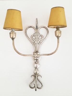 Italian Silver-Plated Brass Sconces, 1930s, Set of 2-RD-1754368