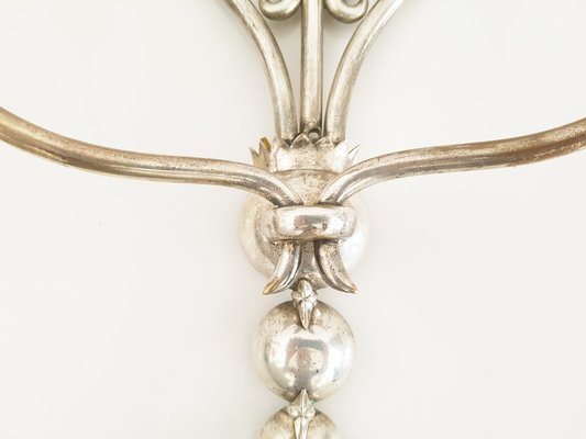 Italian Silver-Plated Brass Sconces, 1930s, Set of 2-RD-1754368