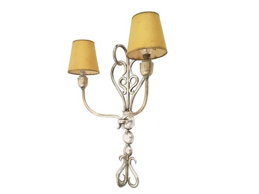 Italian Silver-Plated Brass Sconces, 1930s, Set of 2-RD-1754368