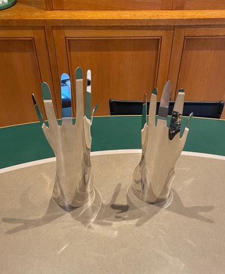 Italian Silvered Metal Hands by Gio Ponti for Sabattini, 1978, Set of 2-LYQ-1195203