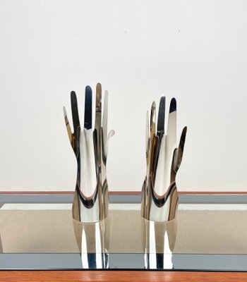 Italian Silvered Metal Hands by Gio Ponti for Sabattini, 1978, Set of 2-LYQ-1195203