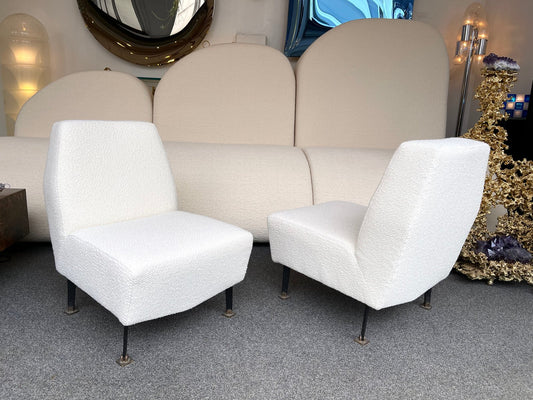 Italian Slipper Chairs with Bouclé Fabric by Studio Apa for Lenzi, 1960s, Set of 2