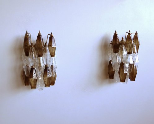 Italian Smoked and Trasparent Murano Glass Wall Sconces from Poliedri, 1990s, Set of 2-FHZ-1818541