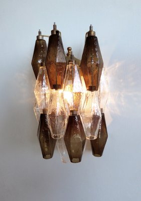 Italian Smoked and Trasparent Murano Glass Wall Sconces from Poliedri, 1990s, Set of 2-FHZ-1818541