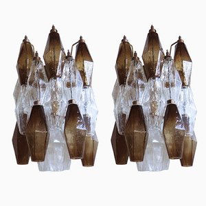 Italian Smoked and Trasparent Murano Glass Wall Sconces from Poliedri, 1990s, Set of 2-FHZ-1818541