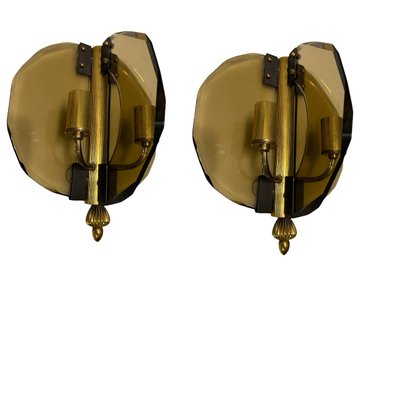 Italian Smoked Cut Glass Wall Lights, Set of 3-JJC-1168058