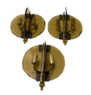 Italian Smoked Cut Glass Wall Lights, Set of 3-JJC-1168058