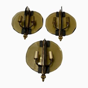 Italian Smoked Cut Glass Wall Lights, Set of 3-JJC-1168058