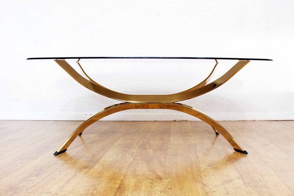 Italian Smoked Glass and Brass Coffee Table, 1980s-BQF-1448985