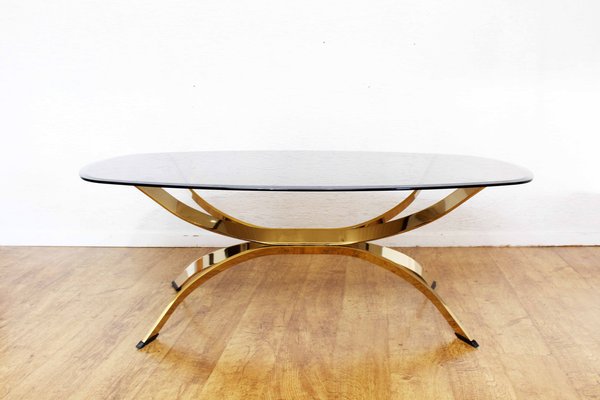 Italian Smoked Glass and Brass Coffee Table, 1980s-BQF-1448985