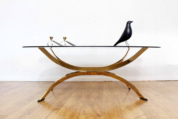 Italian Smoked Glass and Brass Coffee Table, 1980s-BQF-1448985