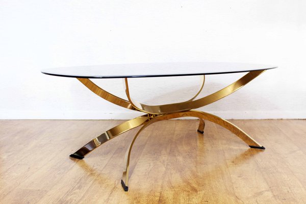 Italian Smoked Glass and Brass Coffee Table, 1980s-BQF-1448985