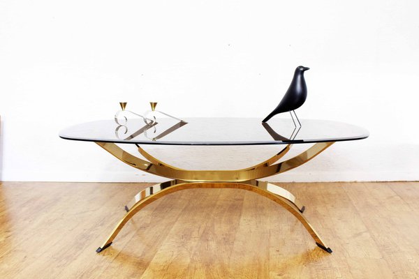 Italian Smoked Glass and Brass Coffee Table, 1980s-BQF-1448985