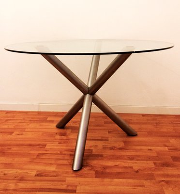 Italian Smoked Glass and Chromed Steel Dining Table, 1970s-MSC-555522