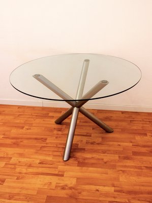 Italian Smoked Glass and Chromed Steel Dining Table, 1970s-MSC-555522