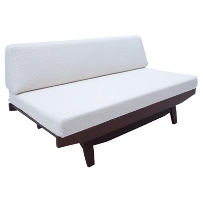 Italian Sofa in White Bouclé and Wood, 1960s-FGA-1419092