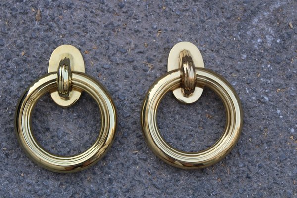 Italian Solid Brass Ring Door Handles, 1970s, Set of 2-EH-703943