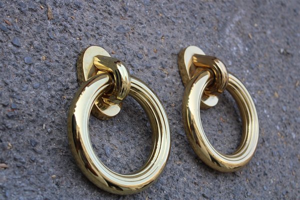 Italian Solid Brass Ring Door Handles, 1970s, Set of 2-EH-703943