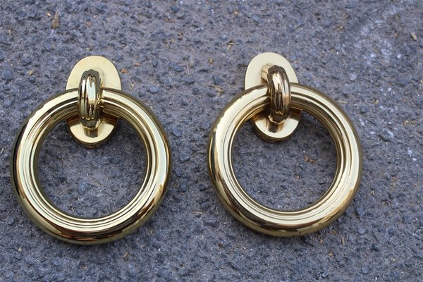 Italian Solid Brass Ring Door Handles, 1970s, Set of 2-EH-703943