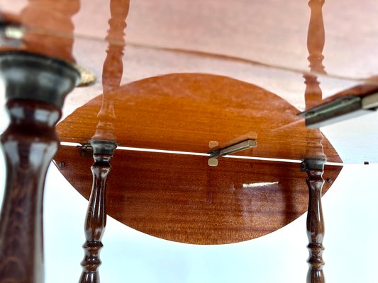 Italian Sorrento Wood Marquetry Serving Bar Cart with Ornate Brass Details and Foldable Table Top, 1930s-JP-2016358