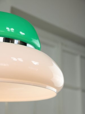 Italian Space Age Ceiling Lamp in Green in White & Green Acrylic Glass and Chrome, 1970s-HGJ-1785523