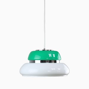 Italian Space Age Ceiling Lamp in Green in White & Green Acrylic Glass and Chrome, 1970s-HGJ-1785523