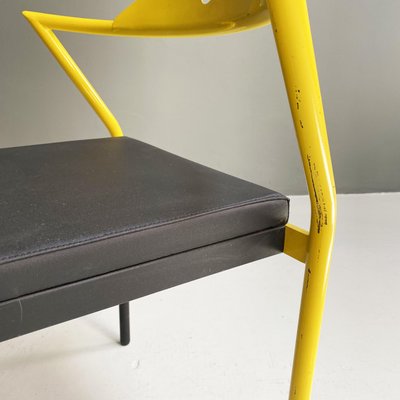 Italian Space Age Chair in Black Leather and Yellow Metal, 1970s-GDD-1382544