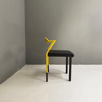 Italian Space Age Chair in Black Leather and Yellow Metal, 1970s-GDD-1382544